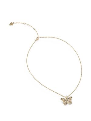 Guess Crystal-Embellished Butterfly Necklace