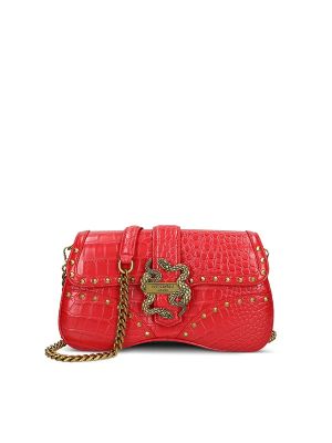 Just Cavalli Snake-Buckle Crocodile-Effect Satchel